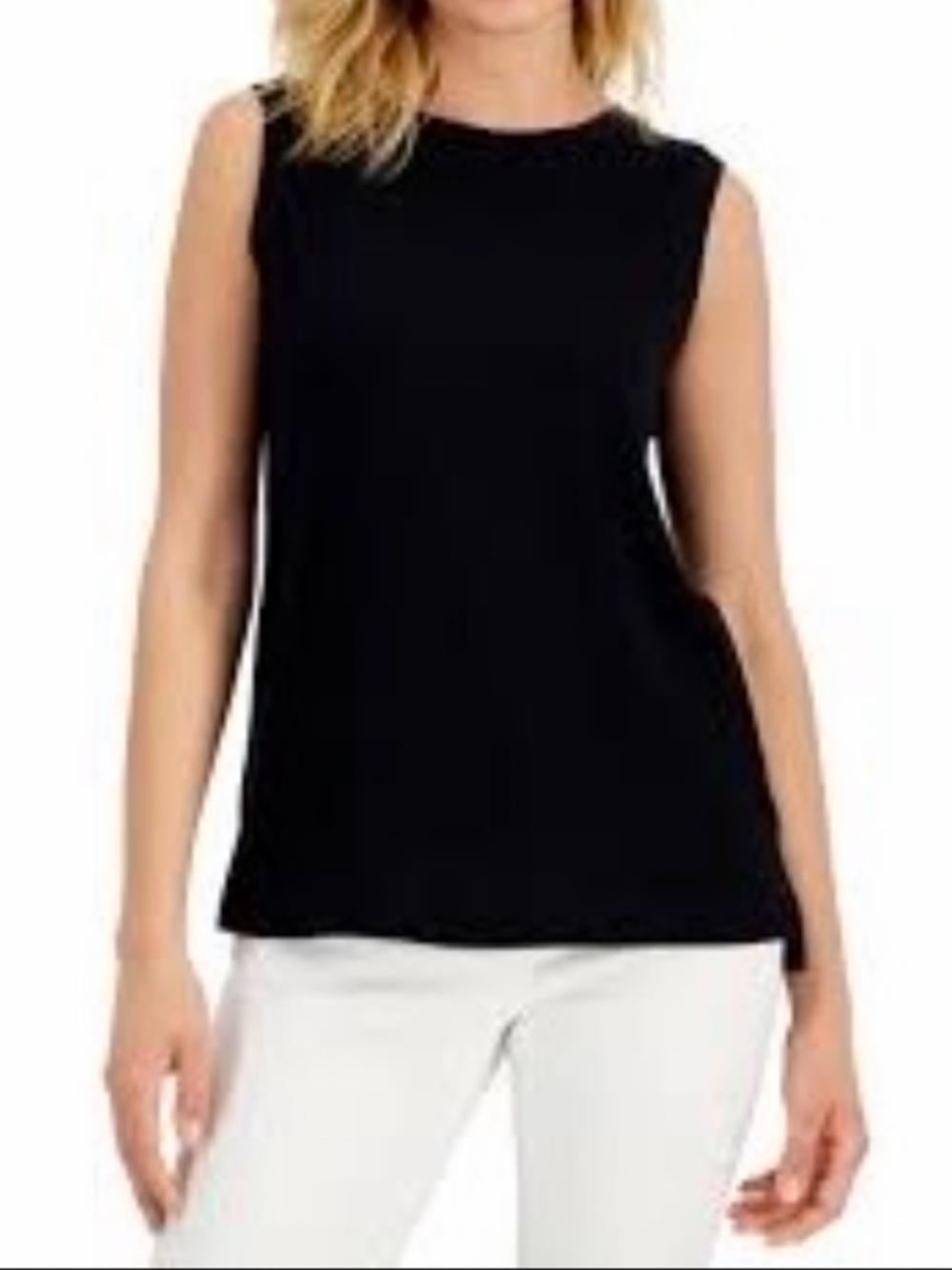Style & Co Sleeveless Ribbed 100% Cotton Boat-Neck Layering All Year Style Top